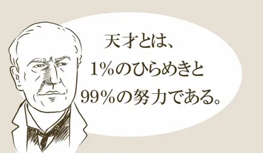 天才とは、1%のひらめきと99%の努力である」ってエジソンの名言。「努力とひらめき」どっちが大事ってこと?真相は調べてびっくり!