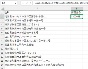 Excel:郵便番号から住所を関数で自動入力する方法