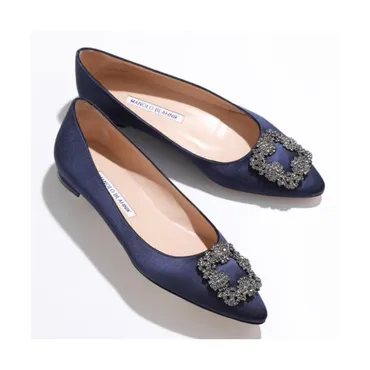 マノロブラニク MANOLO BLAHNIK MANOLO BLAHNIK パンプス HANGISIFLAT FMC SATIN 010  （410/NAVY(4116)ネイビー） 