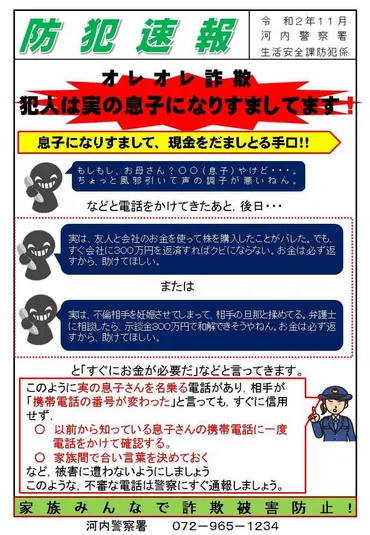 実の息子を名乗るオレオレ詐欺（防犯速報）／大阪府警本部