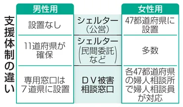 ＤＶ被害男性の支援進まず シェルター確保、１１道府県