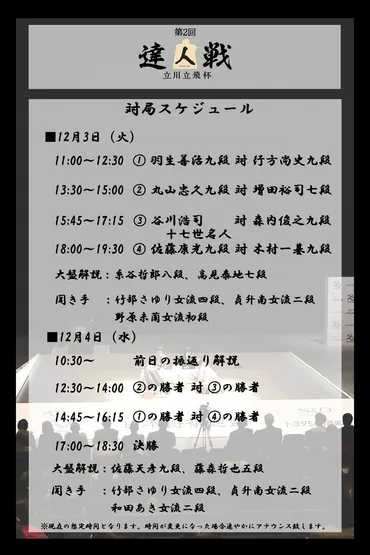 第2回達人戦立川立飛杯】本戦対局スケジュール決定のお知らせ！