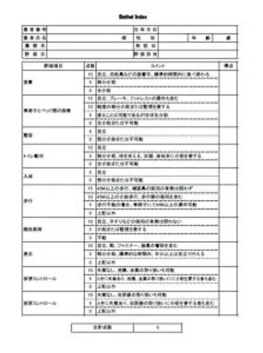 通所介護におけるADL評価『Barthel Index（バーセルインデックス）』の概要と点数基準について解説します。 