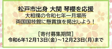 中止】大相撲 大関 琴櫻関を応援・令和7年1月場所の両国国技館で懸賞旗を掲出しよう寄付募集について 