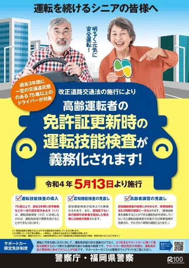 福岡県警察令和4年5月13日施行の改正道路交通法(高齢運転者対策等)について