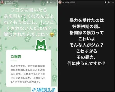 才賀紀左衛門の妻・絵莉が事実婚解消報告、・モラハラも暴露。長女は体調不良トラブル…ネットで批判や呆れ声