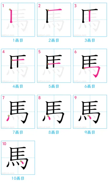 馬」の書き順(筆順) 正しい漢字の書き方