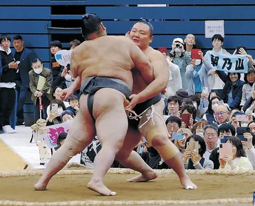 朝乃山に沸く 富山で春巡業 「地元の声援が力に」