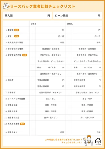保存版】リースバック業者の選び方。信頼できる会社と契約するために（リースバック業者比較チェックリスト付き） 