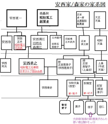 安西家/森矗昶家の家系図(正夫/孝之/孝史) 