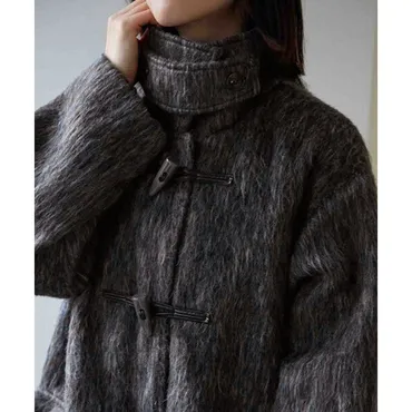 リアルスタイル REAL STYLE コート レディース ロング 秋 冬 スタンドカラー ステンカラー シャギー ダッフル アウター 膝下 暖かい  あったか 防寒 裏地付き 通勤 （ダークグレー(02)） 