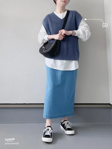 【ユニクロ】デニムジャージーナローロングスカート着回しコーデ術！～30代40代向け着こなし術を紹介？～30代40代向け！ユニクロ「デニムジャージーナローロングスカート」着回しコーデ
