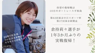 倉持莉々選手が1年3か月ぶりの実戦復帰！ファン待望の復帰戦は10月の平和島！