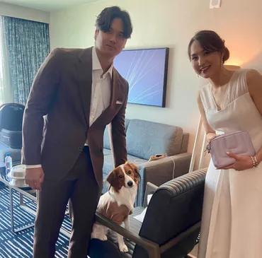 大谷翔平、真美子夫人＆デコピンとの家族写真を公開 球宴一夜明け「思い出ありがとう」 
