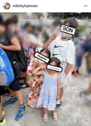 藤本美貴、3人の子どもの盆踊りショット公開「コロナ禍になって久しぶりの夏を感じましたー」