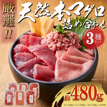ギフトにもおすすめ】天然本まぐろ(極寒本鮪)480g 3種詰め合せセット